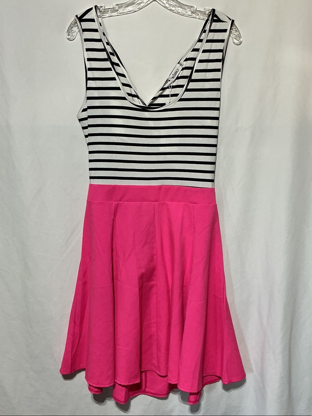Missky NWT Striped Black & White Top Hot Pink Skater Dress Sz L